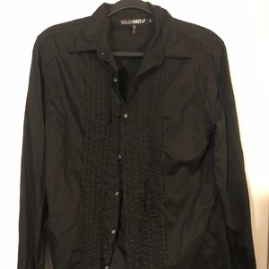 Black button down with ruffle.